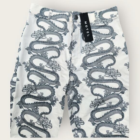 MOTEL ROCKS Zoven Trouser Womens S Dragon Rope White High Rise Pants lightweight - Picture 4 of 9